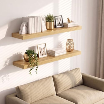 Vivelove Oak Floating Shelves 8 Inch Deep, 24" x 8", Set of 2 - color: Oak, size: 24"Wx8"Dx1.4"H