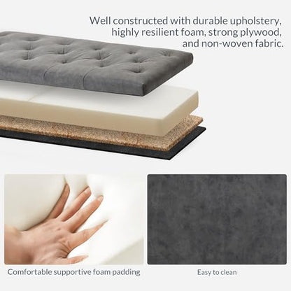 BELLEZE Storage Ottoman, Tufted Ottoman with Close Hinge, Foot Rest for Living Room (Rustic Gray, 47 inch) - color: Rustic Gray
