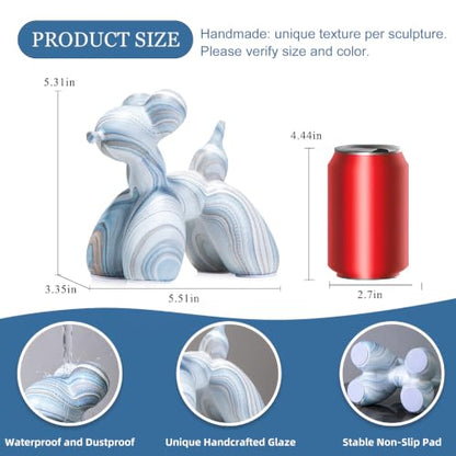 Modern Ceramic Balloon Dog Figurine, Unique Hydro-Dip Blue White