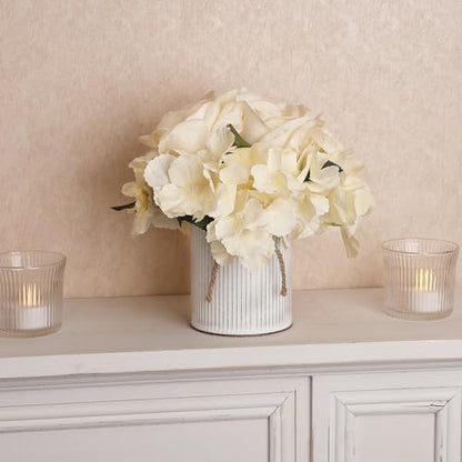 Flower Table Centerpieces - Set of 6 Floral Arrangement Artificial Wedding Hydrangeas Floral Arrangement with Rustic Metal Vase for Bridal Tea Party Event Decorations - Champagne (Pack of 2)