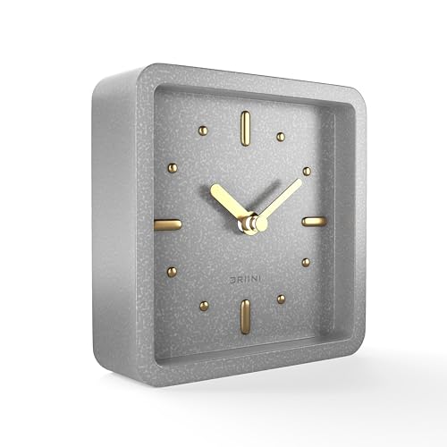 Driini Small Square Modern Desk Clock – Silent Analog, Gray and Gold - color: Cement