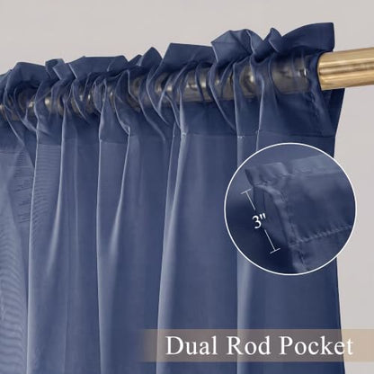 PONY DANCE 4 Panels Sheer Curtains 90 Inches Long, Navy Blue, W 42" x L 90" - color: Navy Blue, size: 42"W x 90"L (Pack of 4)