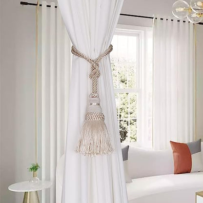 4 Pack Curtain Tie Backs Rope Tassels for Curtain Holdback - color: Beige, size: 4p