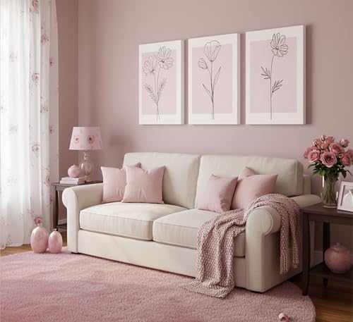 LAJDXSX 3 Pieces Minimalism Botanical Canvas Wall Art - color: Pink Flowers, size: 12x16in-Canvas