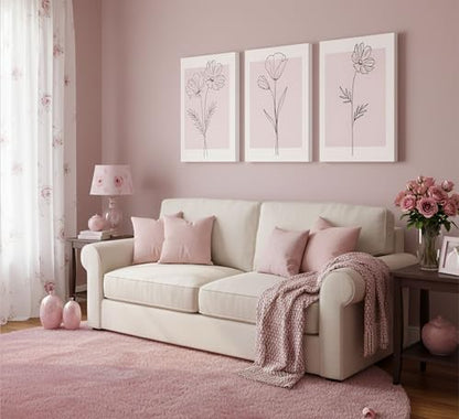 LAJDXSX 3 Pieces Minimalism Botanical Canvas Wall Art - color: Pink Flowers, size: 12x16in-Canvas