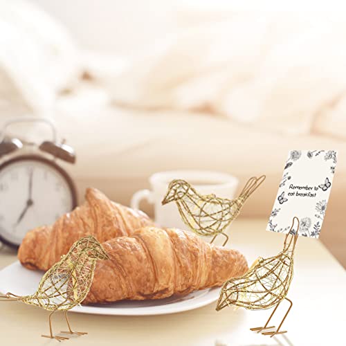 Artisan Bird Statues Trio - Table Decor Handmade Gold-Wire Woven - color: Gold