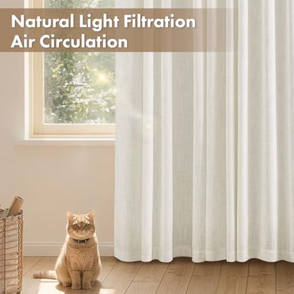 MIULEE Thick Linen Curtains, 42Wx84L, Neutral Ivory Semi Sheer - color: Beige White, size: 42"W x 84"L (Pack of 2)