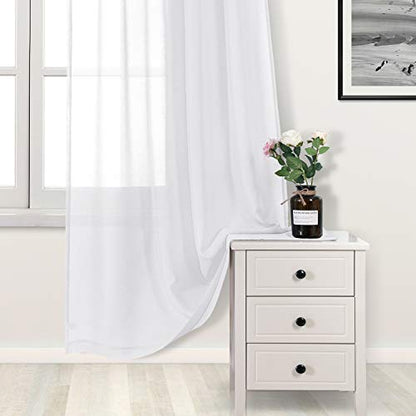 DWCN White Sheer Curtains Linen Look Grommet Long Curtain for Bedroom Voile Sheer Drapes Set of 2 Panels, 52 x 108 Inch Length - color: White, size: 52"W x 108"L (Pack of 2)