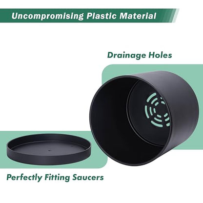 D'vine Dev Plastic Planter Pot with Saucer, 12 in, Black, 74-X-B-3 - color: Matte Black, size: 12 Inch