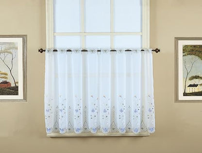 Today's Curtain, Samantha Embroidered Sheer Tier 36", White/Green, 59" W x 36" L - color: White/Green Multi, size: 59"W x 36"L (Pack of 1)