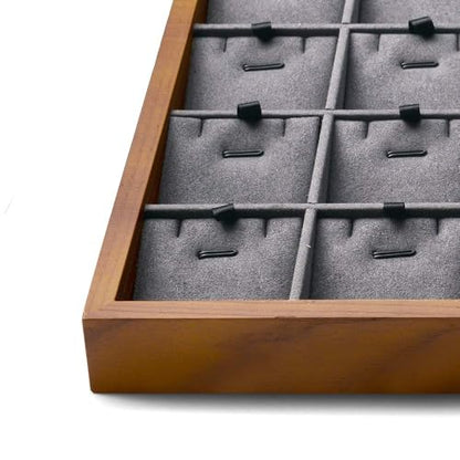 Oirlv Wooden Jewelry Tray,Jewelry Drawer Organizer,Necklace Display Tray - color: Grey 24 grid necklace/pendant jewelry tray