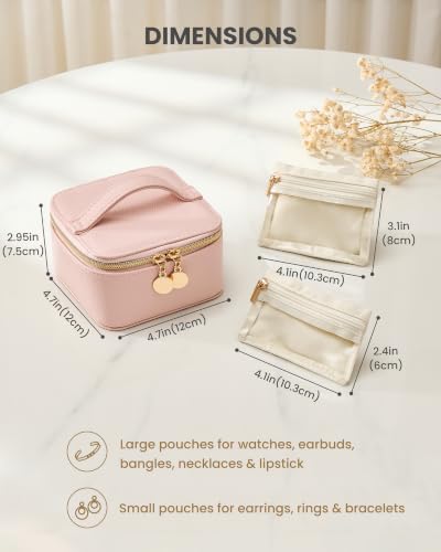 Lolalet Travel Jewelry Organizer for Women, Jewelry Case with Mirror - color: Pink