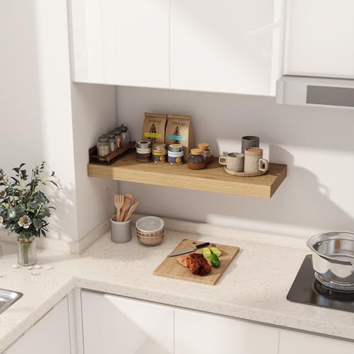 Floating Shelves 30 Inch Long, 12 Inch Deep Floating Shelf for Books, Rustic Wood 30 x 12 Storage Shelves for Wall Storage & Display, Thicked Wall Shelf for Kitchen, Living Room, Oak Color, 1 Pack - color: Oak, size: 30"W x 12"D, 1 Pack