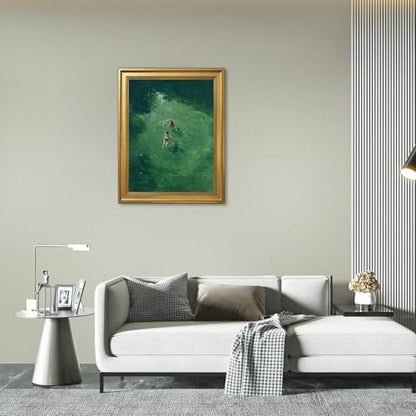 EQUEEN Green Abstract Swimming Poster Retro Wall Art Holiday Wall Decor Minimalist Canvas Print For Living Room Bedroom Office8x10inch Golden frame
