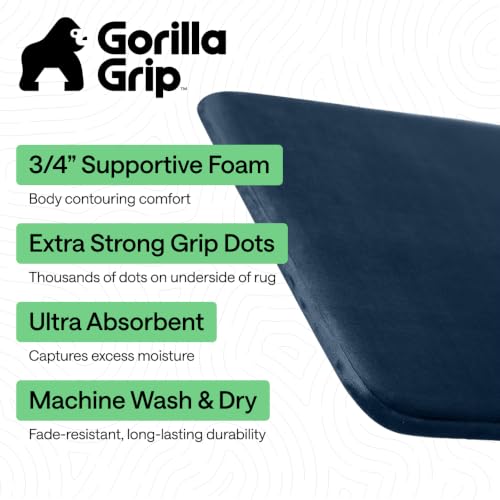 GORILLA GRIP® Memory Foam Bath Rug for Bathroom, 24x17 Navy Blue - color: Navy, size: 24" X 17"