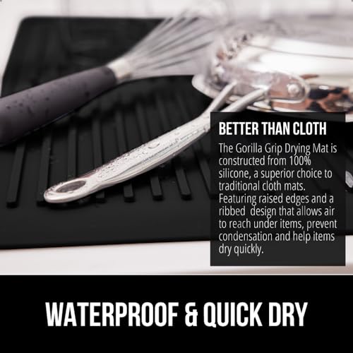 GORILLA GRIP Patented BPA-Free Silicone Dish Drying Mat, 18x16, Black - color: Black, size: 18" x 16", style: Silicone