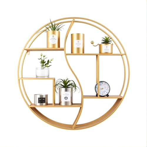 Round Wall Shelf,Decorative Circle Floating Shelves - color: Gold