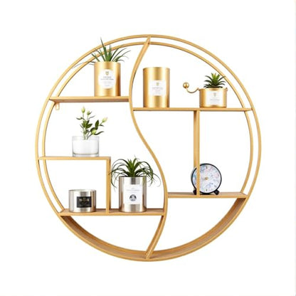 Round Wall Shelf,Decorative Circle Floating Shelves - color: Gold