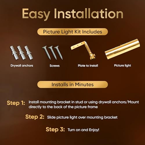 Concepdesigns Picture Light, Battery Operated Picture Light, Dimmable Wireless Picture Lights for Wall, Art Light, Library Light Battery Operated with Remote Control - 7.75 inches, Polished Brass - color: Polished Brass, size: 7.75 inch