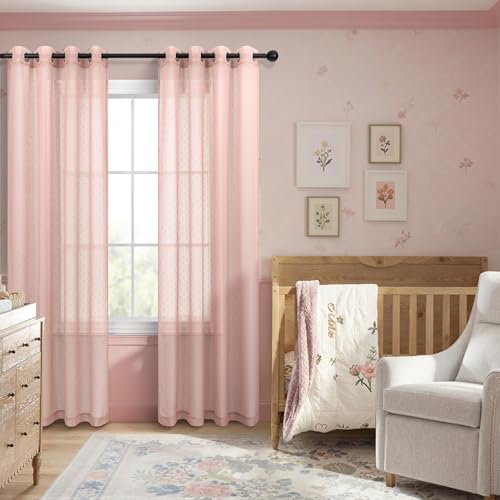 Light Pink Polka Dots Sheer Curtains 54 Inch for Girls Room Lightweight - color: Pink, size: 52"W x 54"L (Pack of 2)