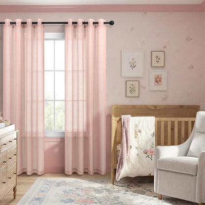 Light Pink Polka Dots Sheer Curtains 54 Inch for Girls Room Lightweight - color: Pink, size: 52"W x 54"L (Pack of 2)