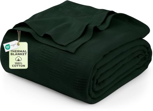 Utopia Bedding 100% Cotton Thermal Blanket Forest Green King, 90x108 Inches - color: Forest Green, size: King