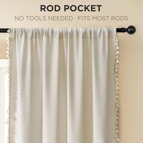Joydeco Linen Beige Boho Curtains 84 Inch, 2 Panels with Tassels - color: Beige, size: 52"W x 84"L (Pack of 2)
