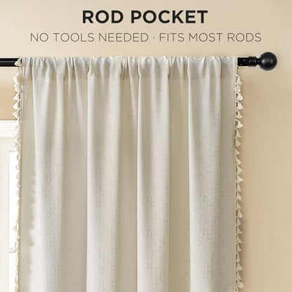 Joydeco Linen Beige Boho Curtains 90 Inch, 2 Panels with Tassels - color: Beige, size: 52"W x 90"L (Pack of 2)