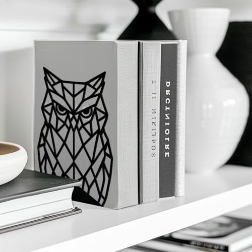Peacoblue 5.3"x4.3"x7.1" Metal Bookends, Heavy Duty Book Ends for Shelves - style: Geometric Owl