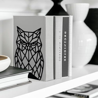 Peacoblue 5.3"x4.3"x7.1" Metal Bookends, Heavy Duty Book Ends for Shelves - style: Geometric Owl