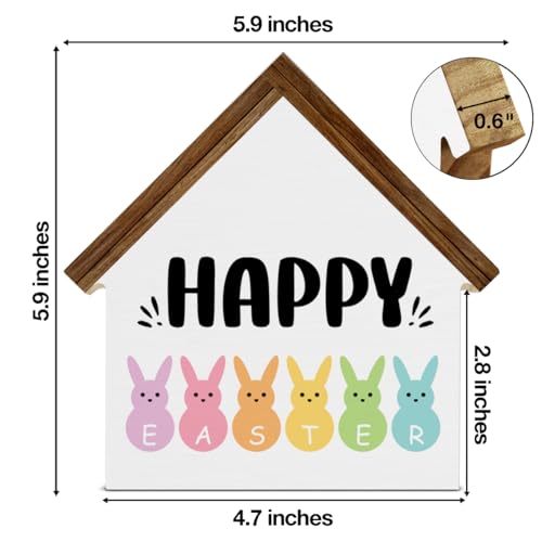 Easter Decor, Happy Easter House Shaped Wood Block Sign - color: HAPPY