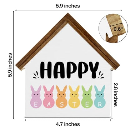 Easter Decor, Happy Easter House Shaped Wood Block Sign - color: HAPPY