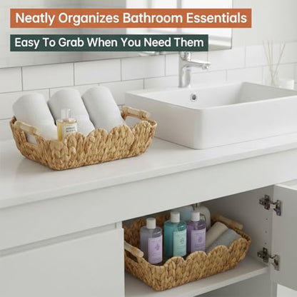 Coeusy 2 Pack Wicker Baskets, Cute Scalloped Baskets,Natural Water Hyacinth - color: Water Hyacinth