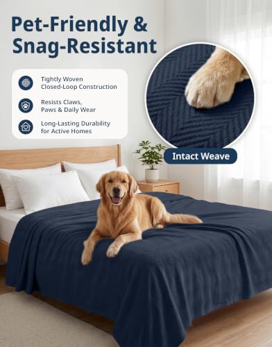 LANE LINEN 100% Cotton Blanket Twin, 350 GSM Soft and Warm - color: 06: Navy, size: Twin