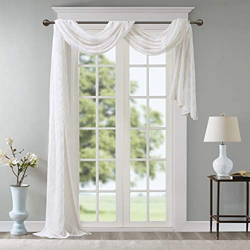 Madison Park Sheer Curtain Scarf for Kitchen, 1 Panels 50x216 White - color: White, size: 50"W x 216"L (Pack of 1)