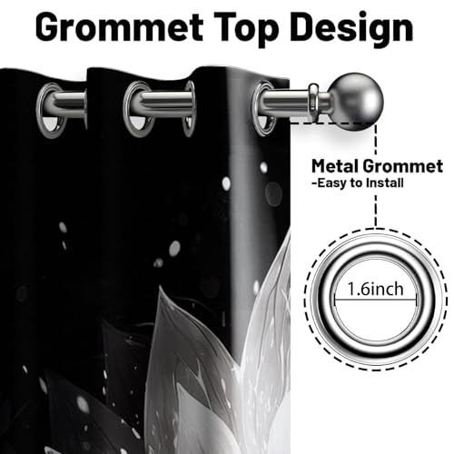 Black and Grey Blackout Curtains, Lotus Drapes 63 inches length, 2 Panels - color: Black and White, size: 52"W x 63"L (Pack of 2)