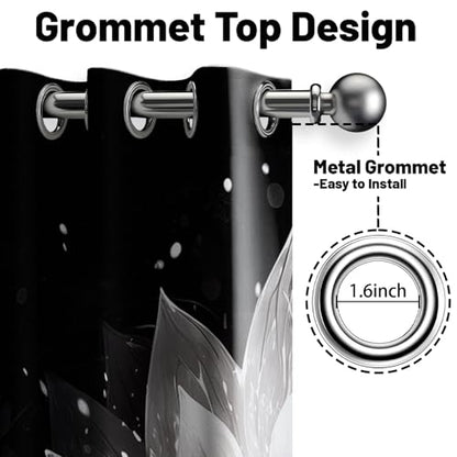 Black and Grey Blackout Curtains, Lotus Drapes 96 inches length, 2 Panels - color: Black and White, size: 52"W x 96"L (Pack of 2)