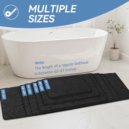 Bcoimo Small Bath Rug Mat,24x17 Chenille Non Slip Black Bathroom Floor Mats - color: Black, size: 24x17