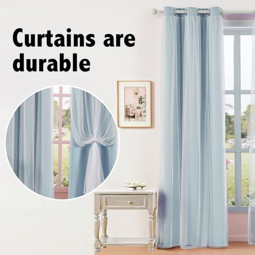indistar Home Blackout Curtains Double Layer Solid Sheer Grommet Top Window Curtain Panel Pair, 35Wx72L,Sky Blue - color: Sky Blue, size: 35"W x 72"L (Pack of 2)
