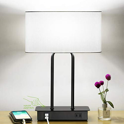 Bedside Touch Control Table Lamp, 3 Way Dimmable Modern Nightstand Lamp - color: White
