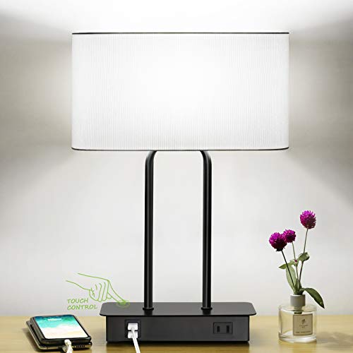 Bedside Touch Control Table Lamp, 3 Way Dimmable Modern Nightstand Lamp - color: White