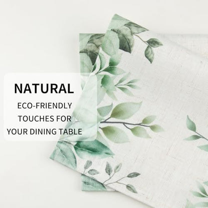 QiyI Boho Table Placemats Set of 4, 12"x18" Linen Place Mats, Green Leaves - color: Green Leaves Border, size: Set of 4