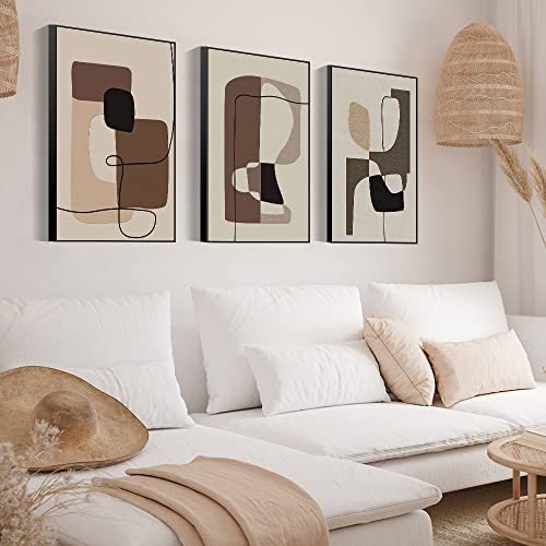 FCHUI Modern Aesthetic Decor 24" x 32" Framed Wall Art,Neutral Black, White And Gray Abstract Lines Color Block Canvas Posters & Prints, Home Wall Decor Natural Living Room Bedroom Bathroom - color: Abstract Wall Art Decor, size: 24" X 32" X 3 pieces