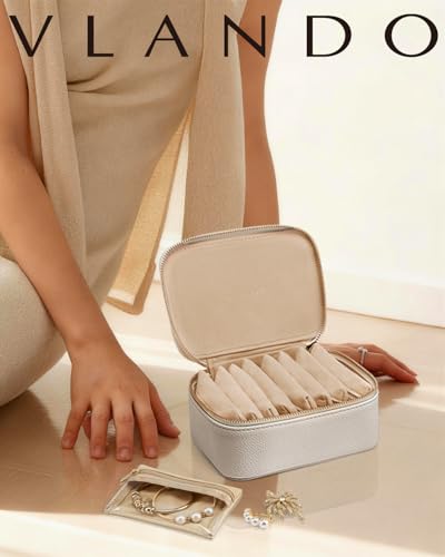 VLANDO Jewelry Travel Organizer with Clear 8 Velvet Bags,White - color: 8PCS-White