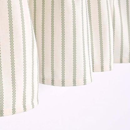 DOSLY IDÉES Farmhouse Linen and Cotton Green Striped Button Valance, Striped Pleated Design with Coconut Buttons, Multi-Room Window Treatment for Kitchen Living Room Bedroom, 52" W x 18" L - color: Linen & Green Stripe, size: 52"W x 18"L (Pack of 1)