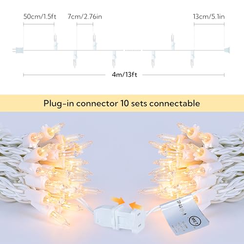 Clear Christmas Lights,13 FT 50Count White Lights White Wire - color: Warm White (White Wire), size: 50 count