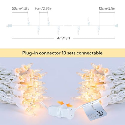 Clear Christmas Lights,13 FT 50Count White Lights White Wire - color: Warm White (White Wire), size: 50 count