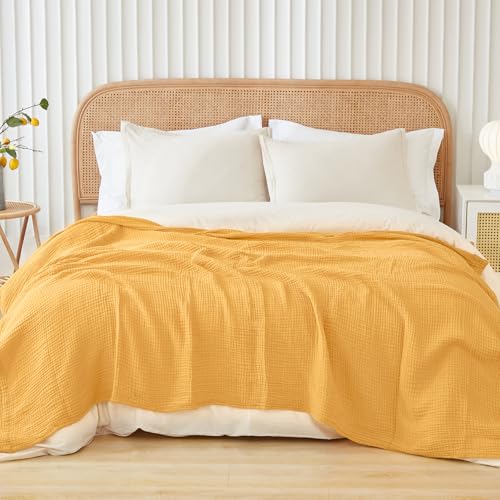 EMME Muslin Cotton Blanket Adults Heather Yellow Throw XL 50"x70" - color: 12 - Yellow, size: Large Throw (50" X 70")