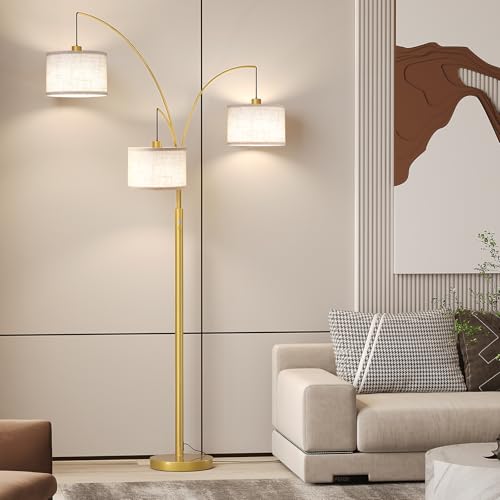 SUNMORY 3 Lights Floor Lamps for Living Room，78" Tall Arc Standing Lamp - color: Gold (Rotary Switch)