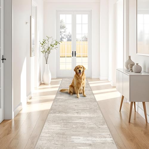Modern Abstract 3x20 Washable Rugs - Long Hallway Runner Rug 20 ft with Non Slip Rubber Backing Low Pile Carpet for Kitchen Entryway Living Room Indoor Home Decor Floor Mat 3x20 Beige - color: Beige, size: 3' x 20' (Runner)